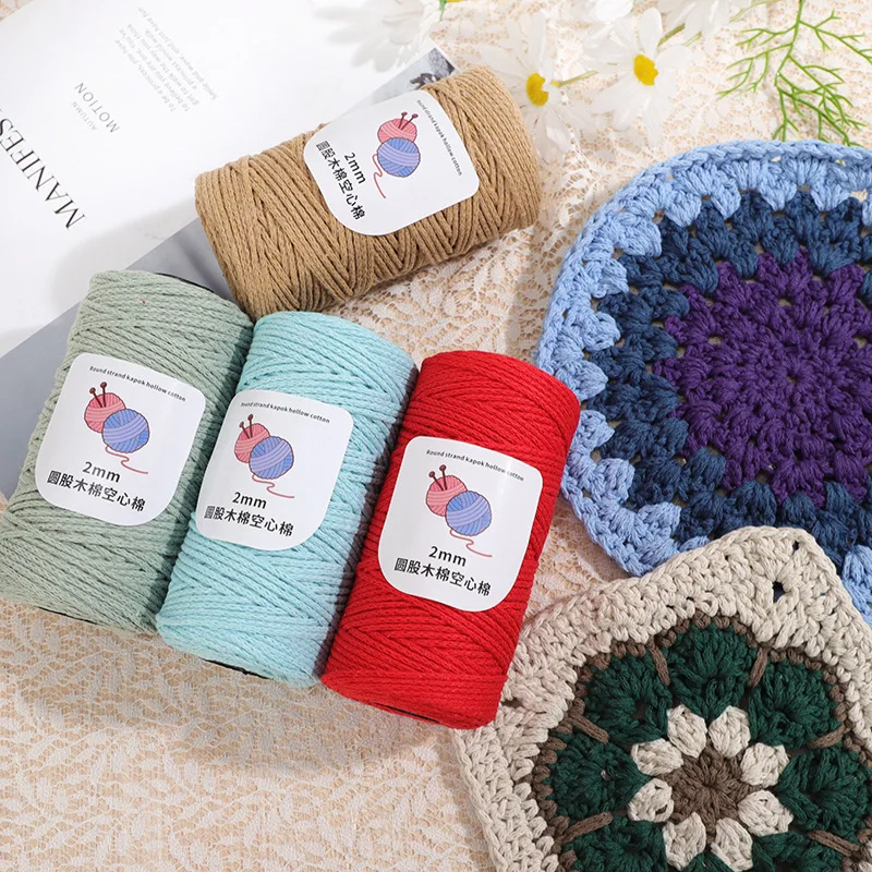 2mm 150 Meters Round Cotton Hand Knitting Yarn for Bag Hat Crocheting Cotton Macrame Cord Chunky Yarn DIY Blankets Crafts 5