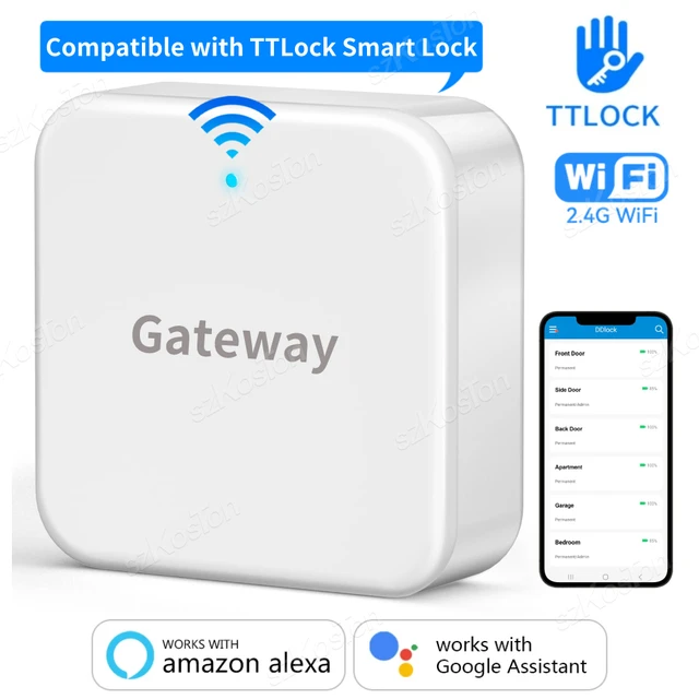 Airies TTLOCK NipWiFi Gateway, Compatible avec TTLock, Serrure de porte intelligente, Télécommande, Déverrouiller la commande vocale, Alexa, Google Home 1