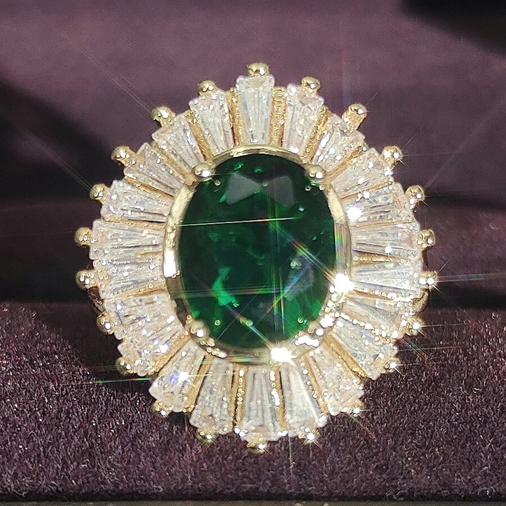 New Luxury Green Gold Color Oval Engagement Ring for Women Lady for Business Items Jewelry R5064