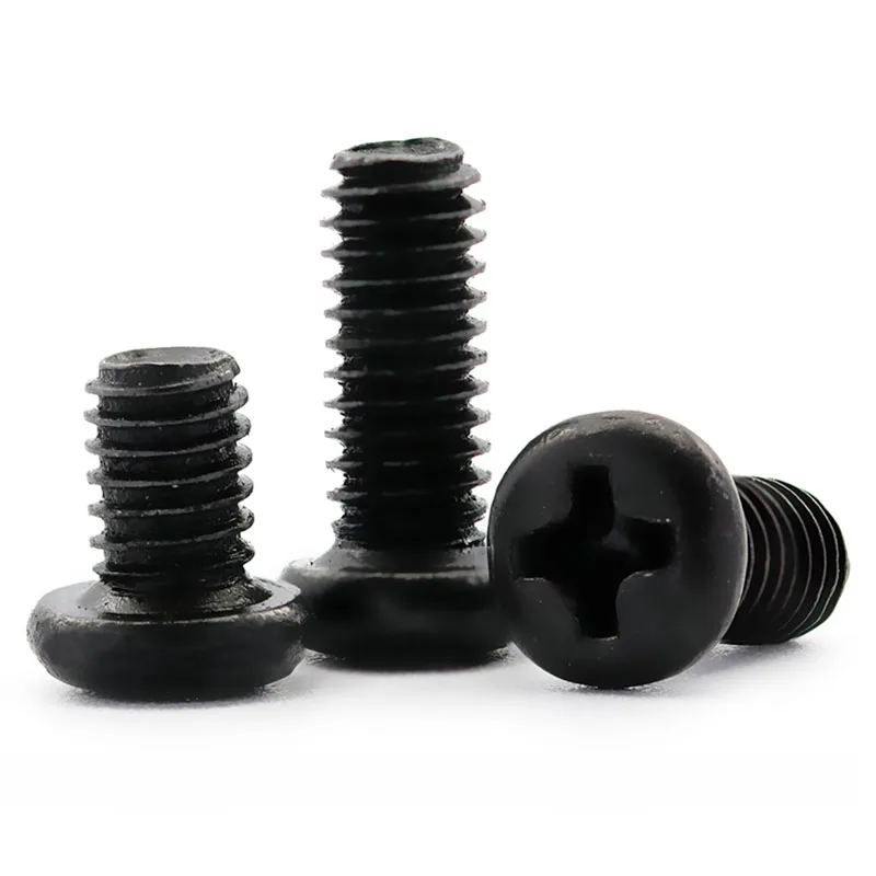 M1 M1.2 M1.4 M1.6 M1.7 M2 M2.5 Round Head Screw Black Phillips Pan Head Screws Electronic Machine Screws and Bolts