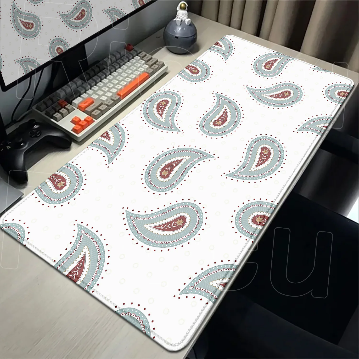 Large paisley desk mat for keyboard and mouse