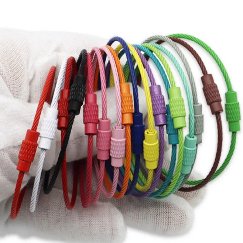 Stainless Steel Wire Keychain Ring Key Keyring Circle Rope Cable Loop Outdoor Camp Luggage Tag Screw Lock Gadget 10-100pcs metal keychain