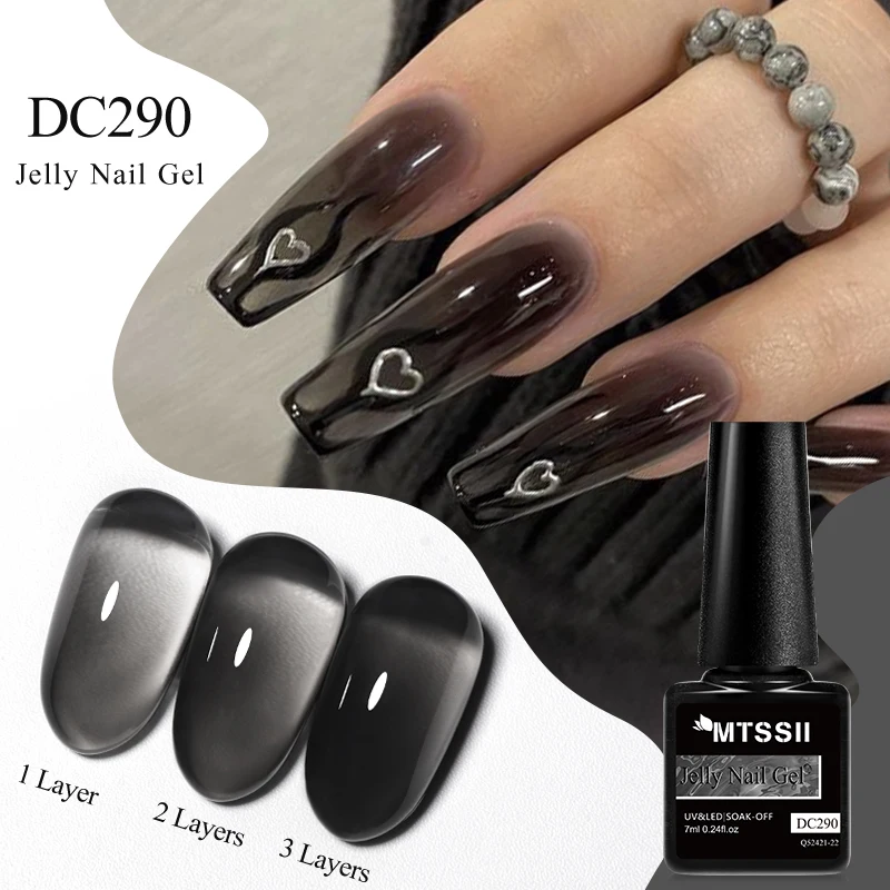 7ML Jelly Gel Nail Polish Black Crystal Translucent Dull Color Nail Art