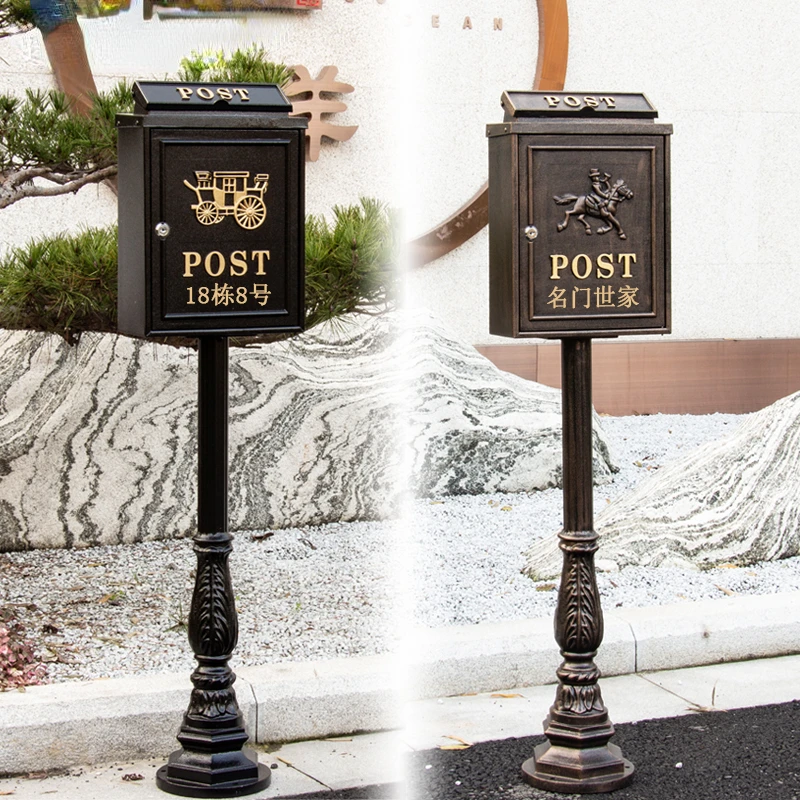 

European Style Ornaments Large Retro Villa Door Mailbox Outdoor Household Vertical Floor Rainproof Pastoral Box Post Box