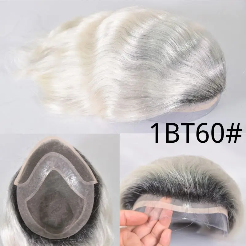 1B20 1B80 Grey Silver Hair Toupee for Men Mono Base with PU Human