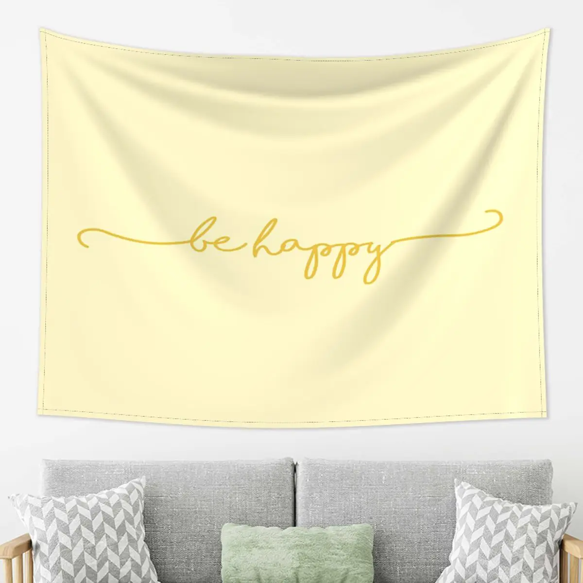 

Be Happy-Yellow Tapestry Decoration Art Aesthetic Tapestries for Living Room Bedroom Decor Home Hippie Wall Cloth Wall Hanging