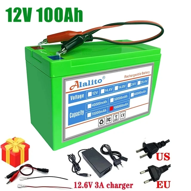 

New 18650 3S6P 12V 100Ah Lithium Battery Pack,Built-in 30A BMS,For Solar Energy Electric Vehicle Li-ion Battery+12.6V Charger