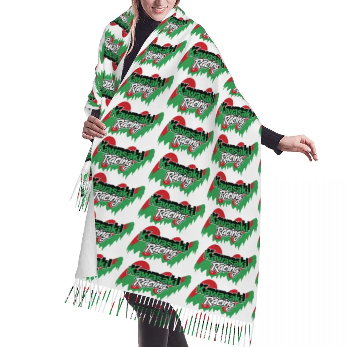 

Ladies Long Sport Racing Motorcycles Kawasakis Fashion Versatile Scarves Women Winter Fall Soft Warm Tassel Shawl Wrap Scarf