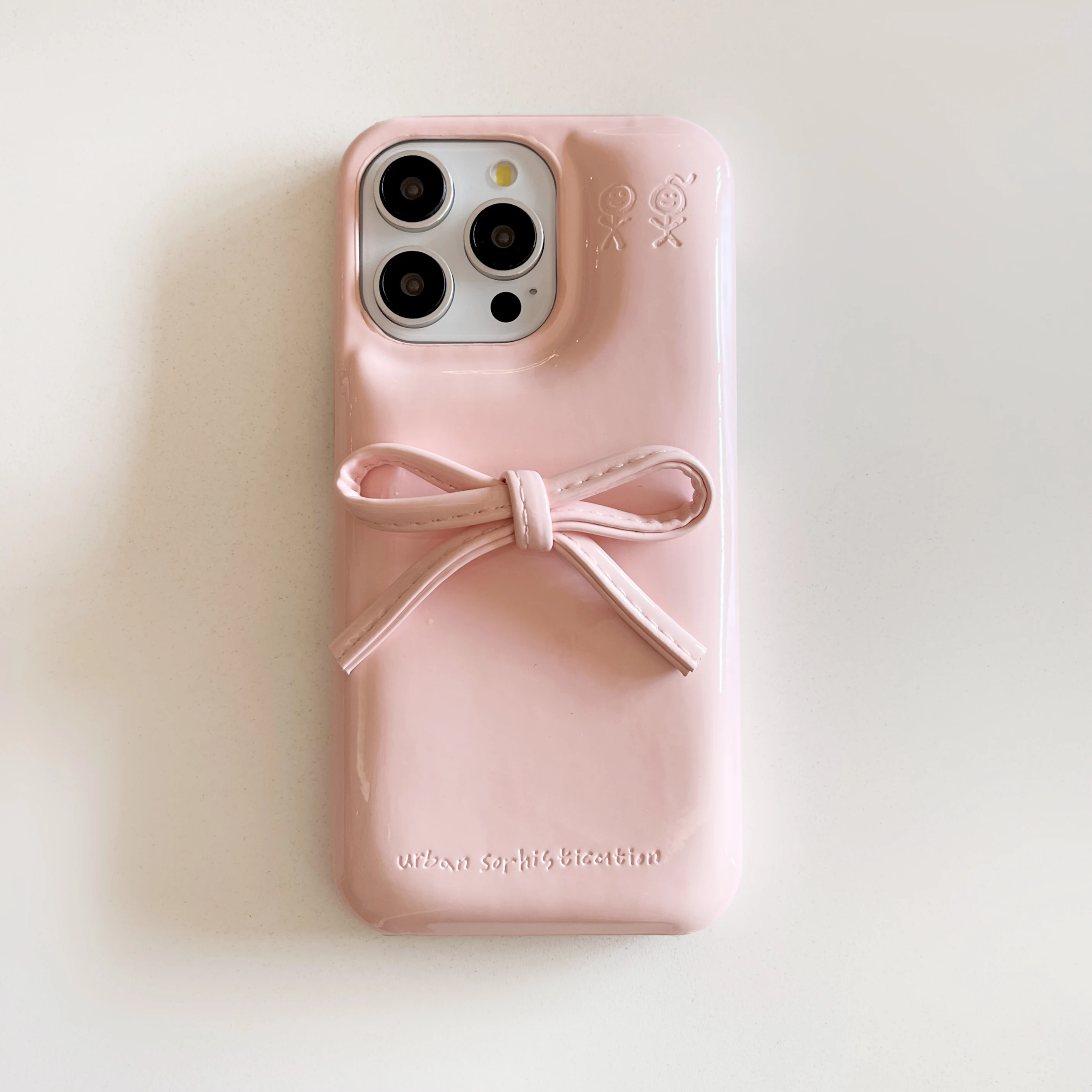 Korean Cute Bow Kawaii Glossy Leather Phone Case Cover