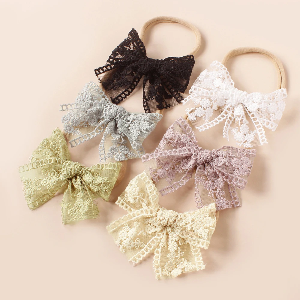 

1PCS Embroided Nylon Bow Headband For Girls Soft Headbands Cute Elastic Children Hairbands Flower Toddler Hair Accessories