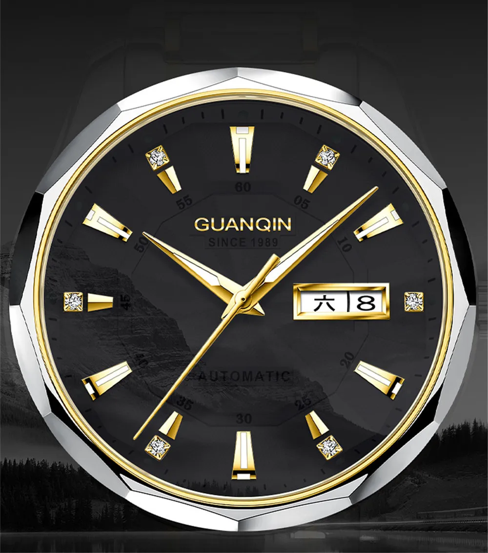 GUANQIN Automatic Mechanical Tungsten Steel Men Watch Waterproof Sapphire Crystal Clock Week Calendar Japan Movement Wristwatch_voghion.com
