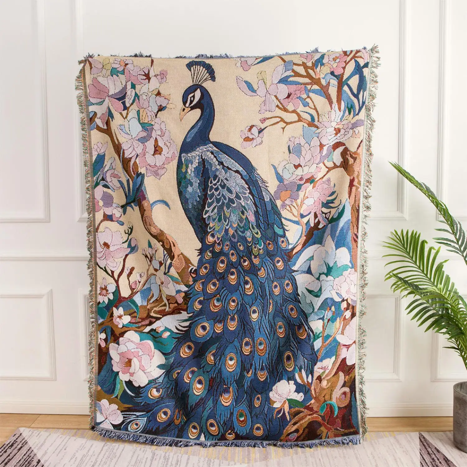 Boho Peacock Dream Catcher Feather Pattern Print Throw Blanket
