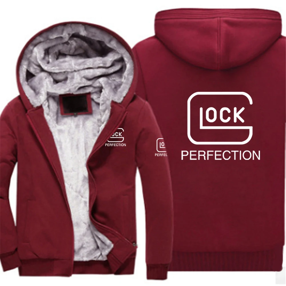 2023 Glock Perfection Shooting Men's New Print Winter Hoodie Thickened Warm Coat Casual Fashion Zipper Fleece Long Sleeve Jacket