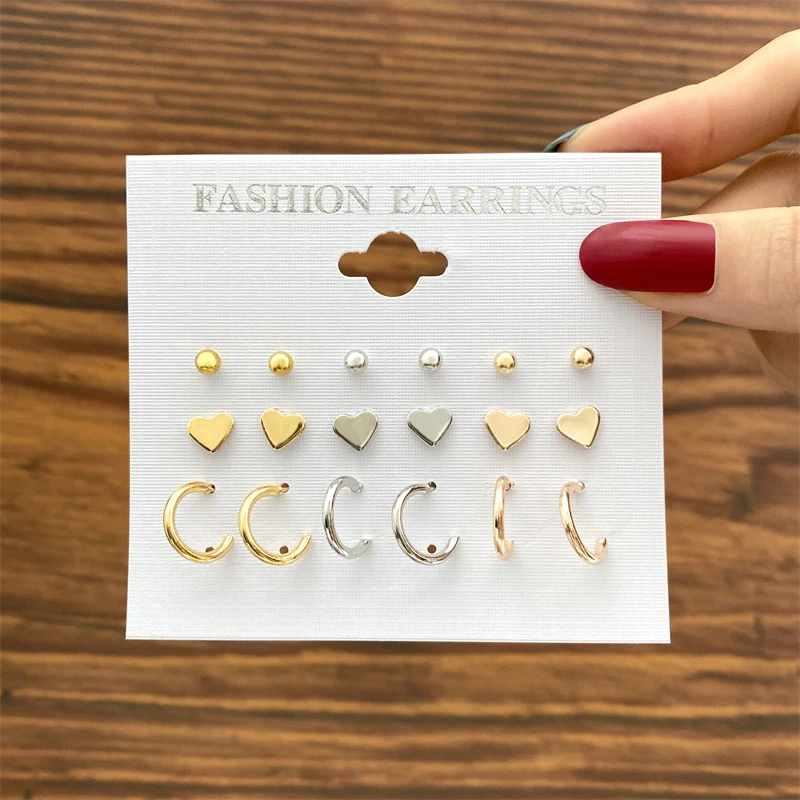 Butterfly Heart  Earring Ear Studs Set For Women Girls Simple Gold Color Circle Pearl Dangle Drop Earring Square Party Jewelry