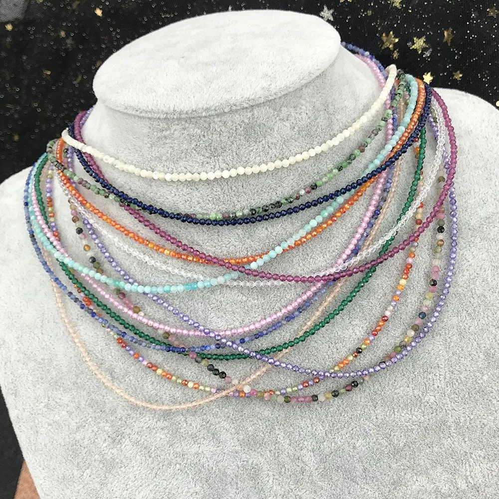 Super lesklý broušené sklo náhrdelníky jednoduchý malý korále náhrdelníky facted přírodní kámen tlumič klíční kost běžící pás ženy šperků pánský dárky