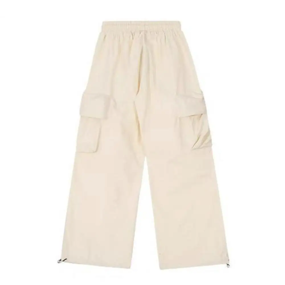 

Women Elastic Waist Pants Streetwear Hop Cargo Pants for Women with Big Pockets Loose Wide Leg Trousers High Waist Design Solid