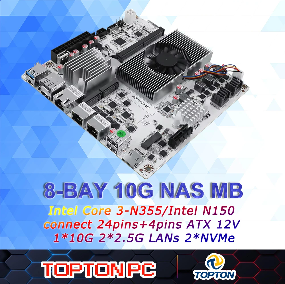 TOPTON N22 N150/i3-N305 8-Bay 10GbE NAS Motherboard 2xNVMe DDR5