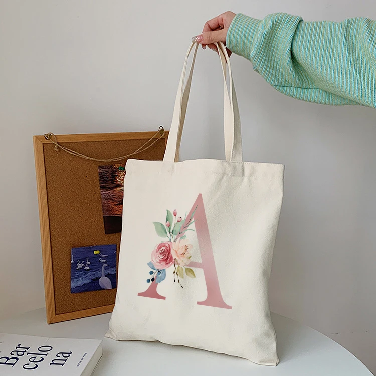 Canvas Tote Bag Letter Print Aesthetic Personalized Reusable Grocery Bags Shopping Shoulder Bag Casual Travel Tote