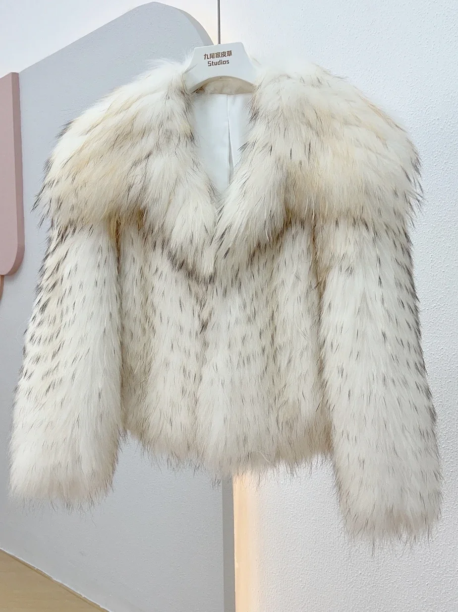 Big Lapel Fur of Raccoon Coat Female Young Winter Knitted Thick Warm Jacket for Women 2023 Fashion Casual Slim Women's Clothes