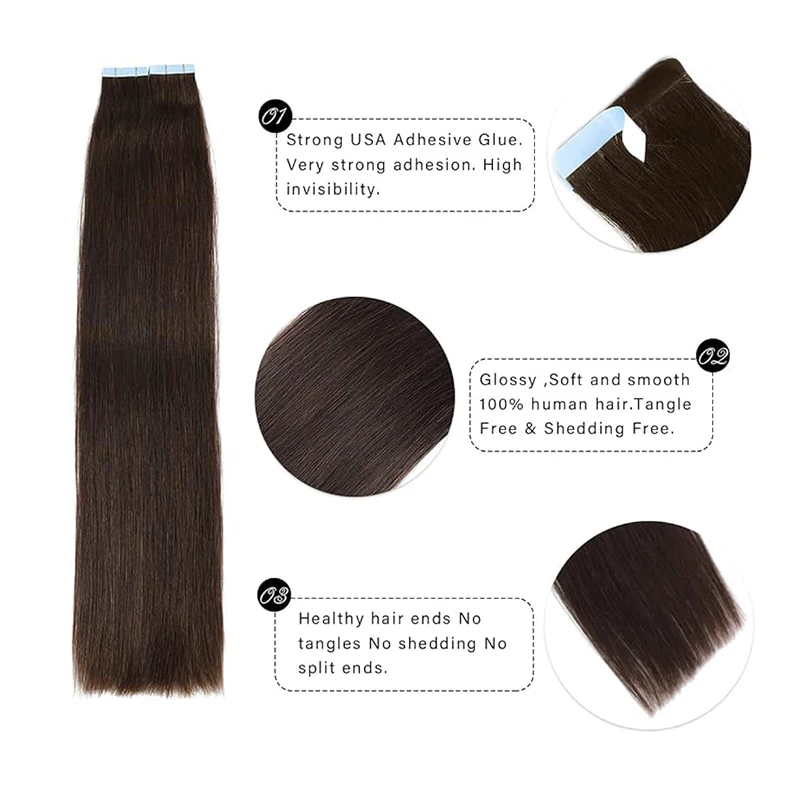 Human Hair Extensions Hair Extension Tape 100% Remy Human Hair Premium Straight Invisible Seamless Skin Wefts Straightening Tape 14-26 Inch