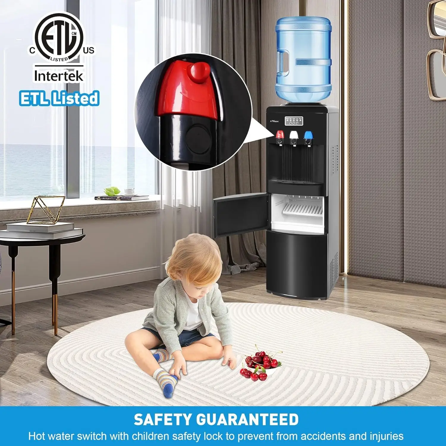 Dispenser with Ice Maker, 3 in 1 Water Dispense with Built-in Ice Maker, Water Cooler Dispenser for 3-5 Gallon Bottle with a Sco 5