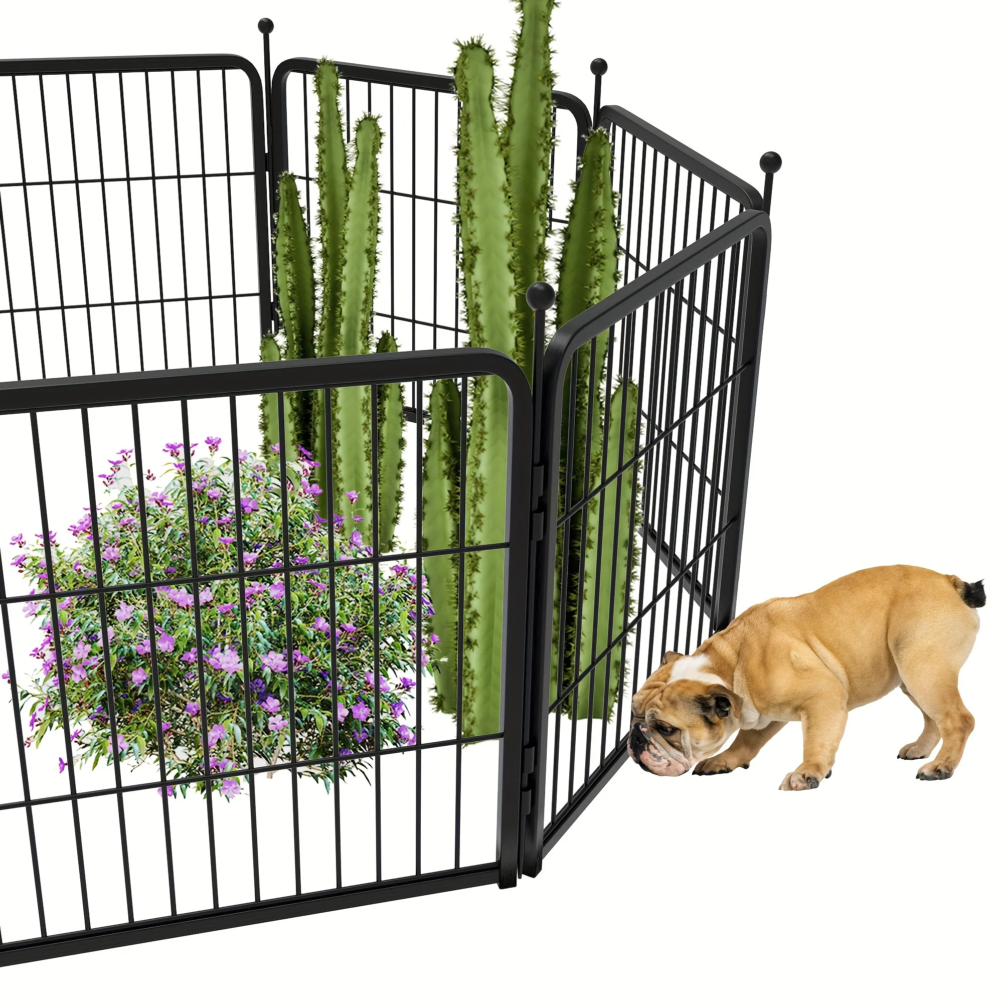 

6pcs Panels Decorative Garden Fence Panels With Gate, Dog Fence For The Yard, Heavy Duty Metal, 24inch High 11.12ft Long In Tot