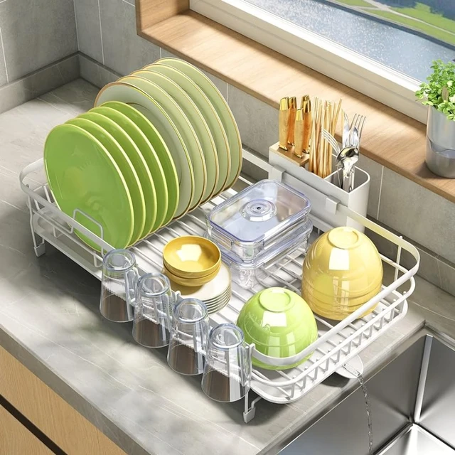 PXRACK Dish Drying Rack, Expandable(12.8-21.5) Rack with Utensil Holder  Cup Holder, Stainless Steel and