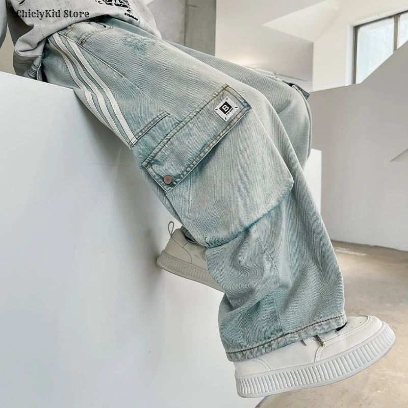 Boys Hip Hop Gradient Jeans Spring Autumn Kids Girls Fashion Loose Casual Denim Pants Children Elastic Waist Pockets Trousers 2