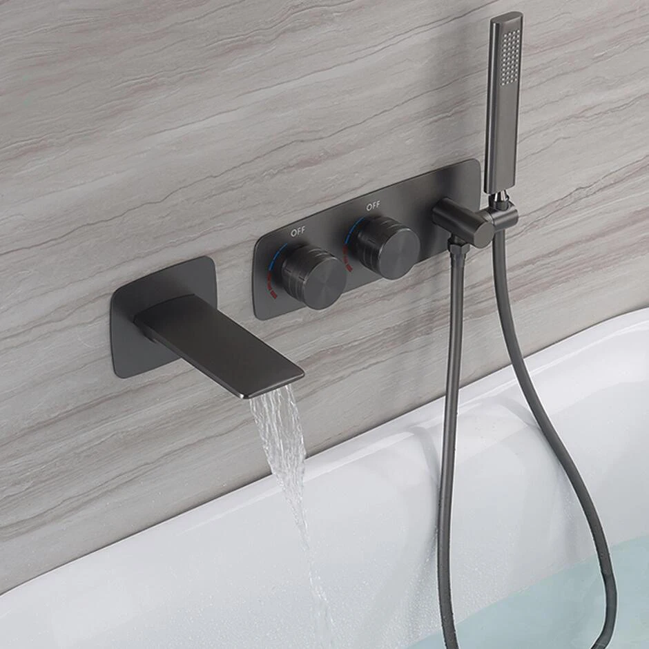 Rubinetto Per Vasca Con Doccetta A Mano A Cascata – In Ottone Nero, 3 Funzioni, Tubo PVC 1,5 M, Termostatico