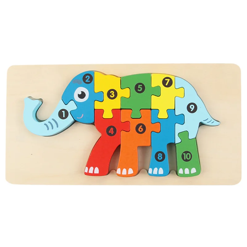 1-3Y Children's Building Blocks Toys 3D Cartoon Wooden Splicing Baby Educational Toys