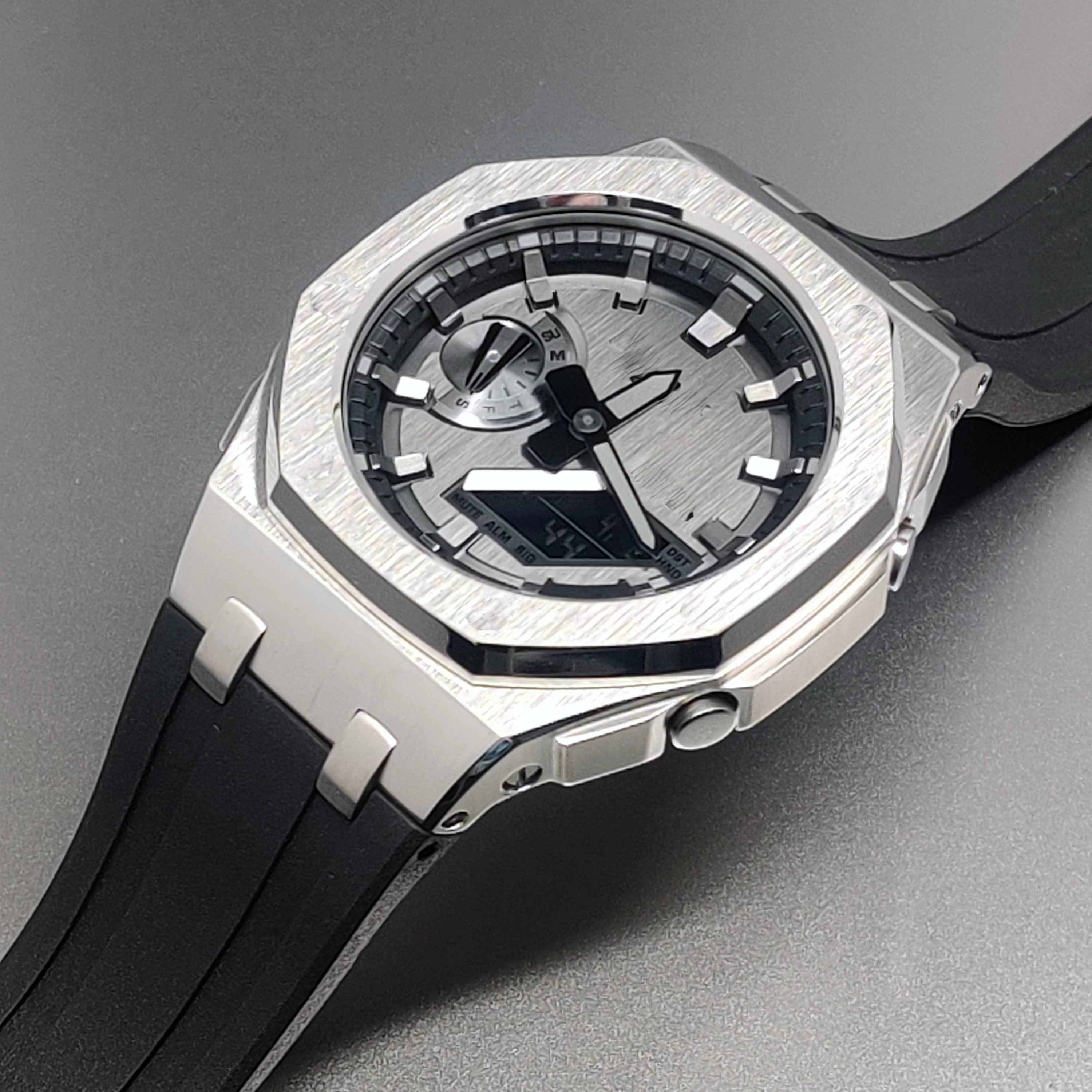 Metal+Silicone Strap For Casioak GA2100 Gen5 Mod Kit Metal Stainless Steel Cover Band For G-Shock GA-B2100/2110 Rubber Watchband