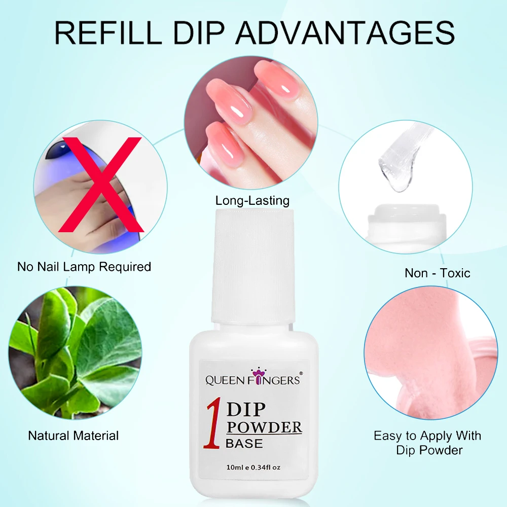 10ML Dipping Powder System Essential Set with Base Coat/Top Coat/Activator/Brush Saver Manicure Gel Polish No Nail Lamp Needed