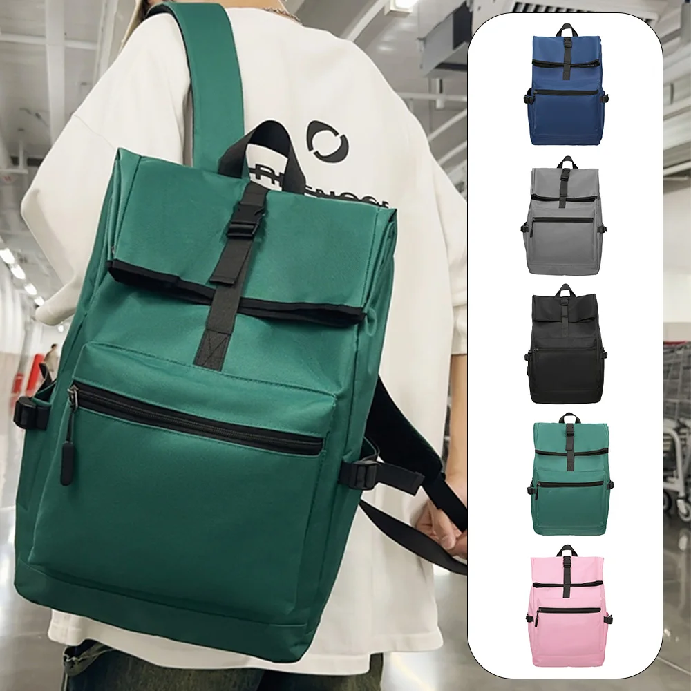 Minimalist Flap-Top Nylon Backpack, Buckle Closure, Multi-Pocket Daypack, Lightweight Water-Resistant Bag for Work & Daily Use 1