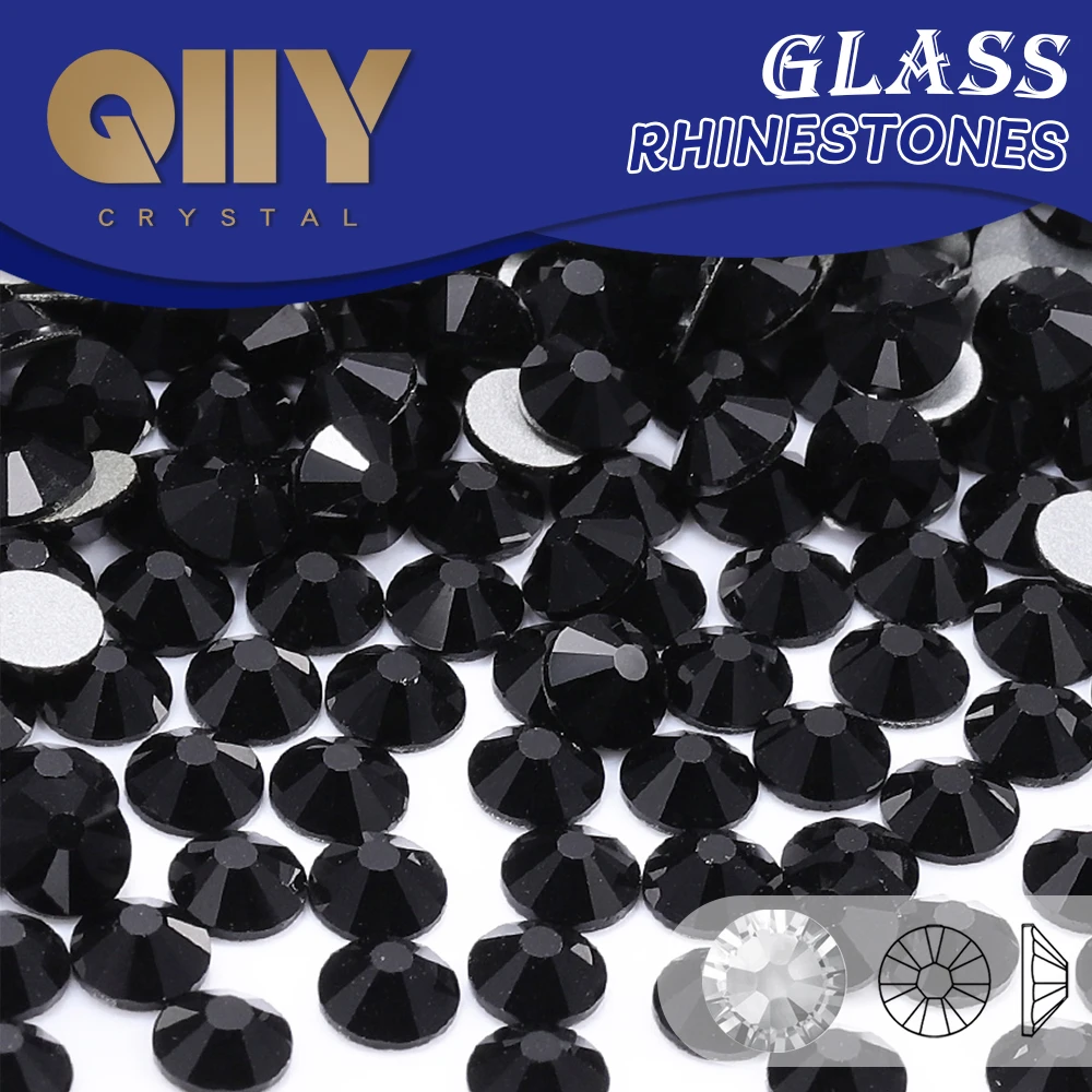 QIIY SS3-SS50 Schwarz Nicht-Hotfix Kristall Strass Nail art Zubehör Steine Hochzeit Kleid Dekoration Nagel Aufkleber Nagel Teile