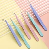 Stainless Steel Straight + Curved Colored Tweezers for Nail Art Sticker Rhinestones Picking Tool Makeup Eyelash DIY Tweezer Tool 2