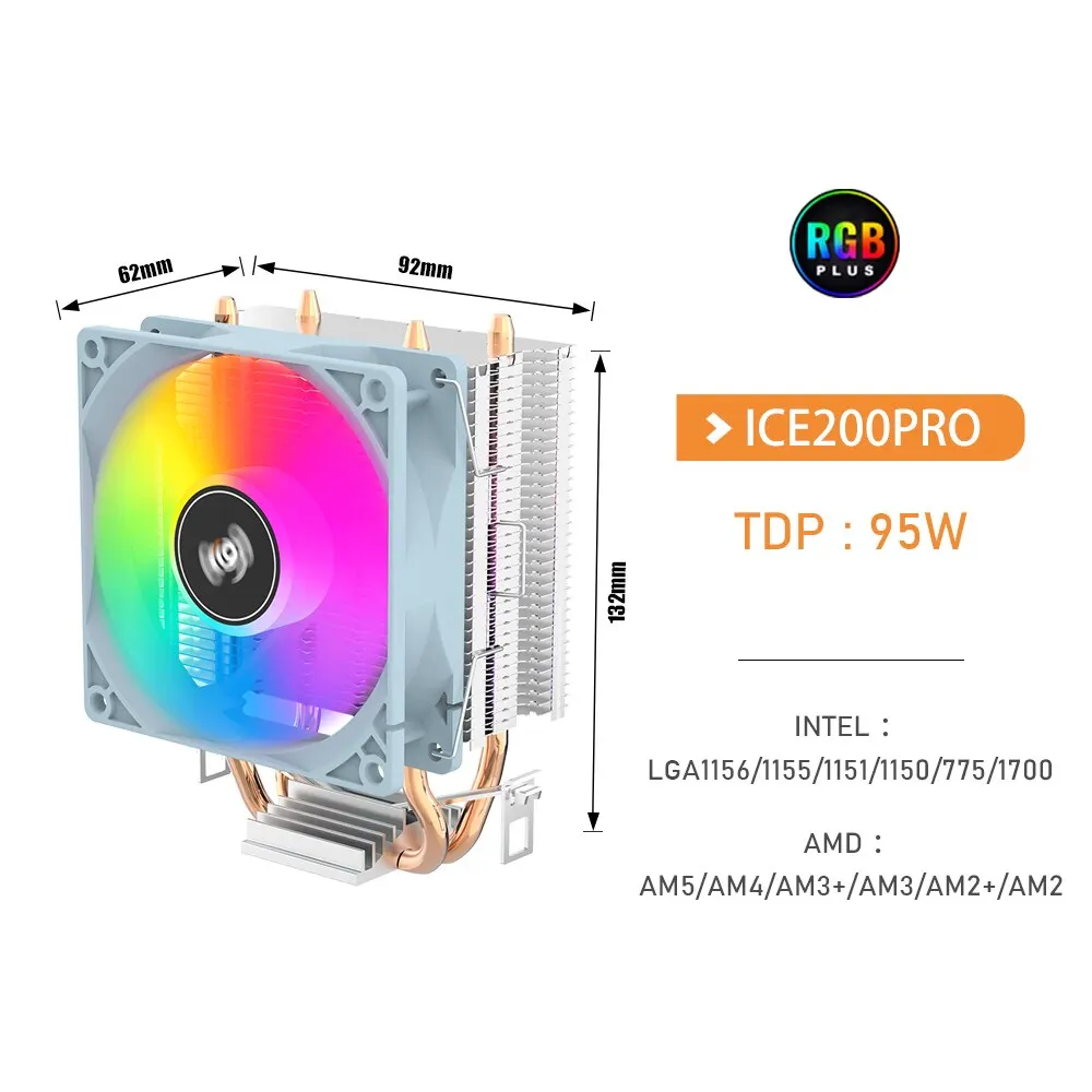 Aigo ICE200PRO  CPU , 2 Ʈ   ð, 3  PWM ǳ  ȯǳ,  115X 1200 1700 AM4 AM5 AMD