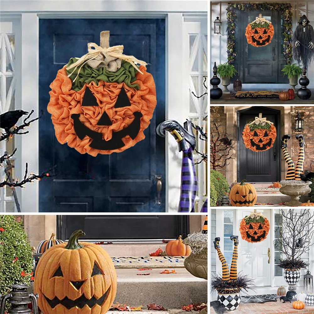 

Christmas Wreath Halloween Pumpkin Wreath Hand-woven Party Arrangement Props Pendant Pendant Ornaments Ghost Festival Decoration