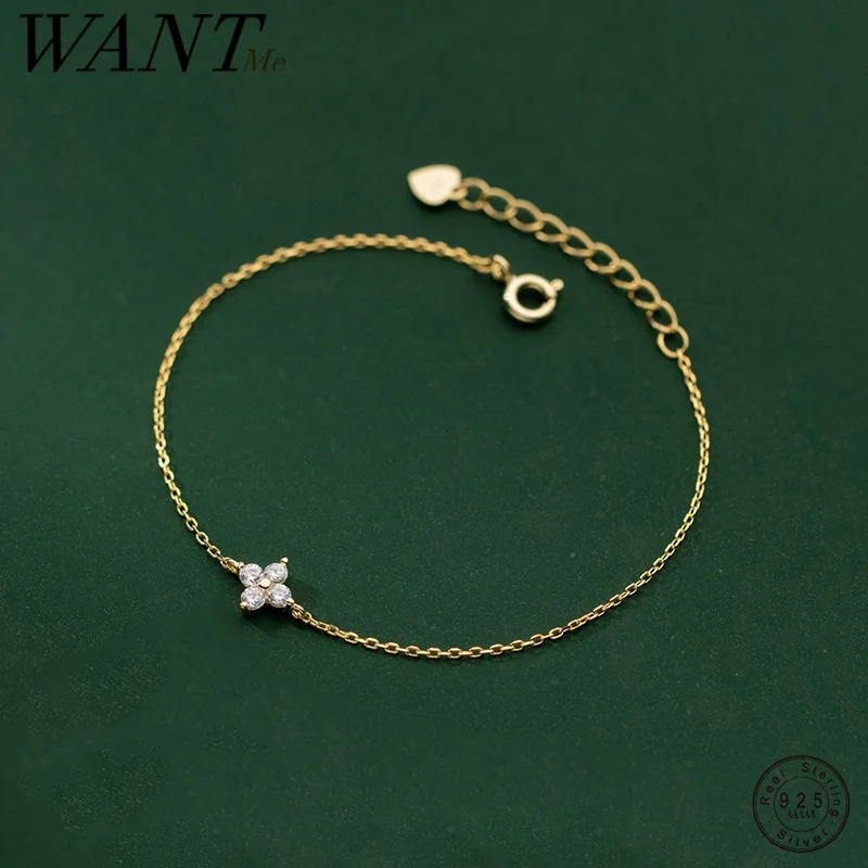 WANTME 925 Sterling Silver Fashion Romantic Four Leaf Flower Charm