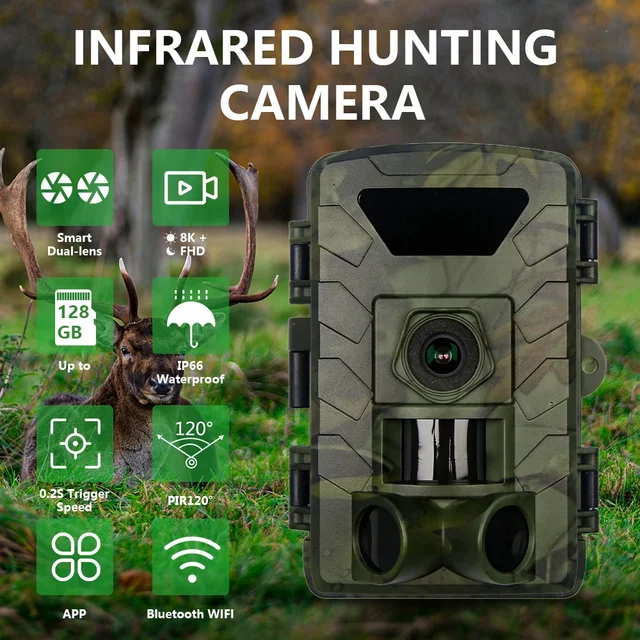 For Wildlife Monitoring PR803W 2 Inch 8K WiFi Trail Camera- 60MP Hunting Camera with Night Vision & App Control,IP66 Waterproof 4