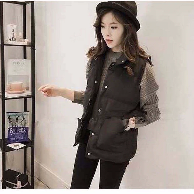 black puffer coat 2021 Autumn  Winter New Women's Short Vest Student Coat Girl's Cotton Coat Cotton Coat Casual Warm Outside Slim Versatile Gray duvet coats