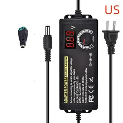 Adjustable Portable AC to DC Power Supply with Alligator Clip and EU/US Plug - DC 3A (US Terminal Adapter)