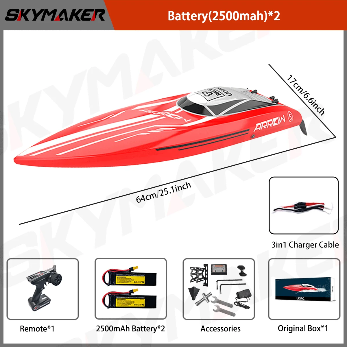 Udirc RC قارب Udi005 50 كجم/ساعة عالية السرعة فرش...