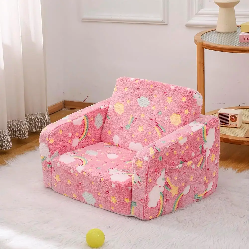 Kids Sofa Couch Fold Out, Baby Toddler Comfy Soft Chair, Flip Out Foldable Children 2 in 1 Convertible Sofa to Lounger 2