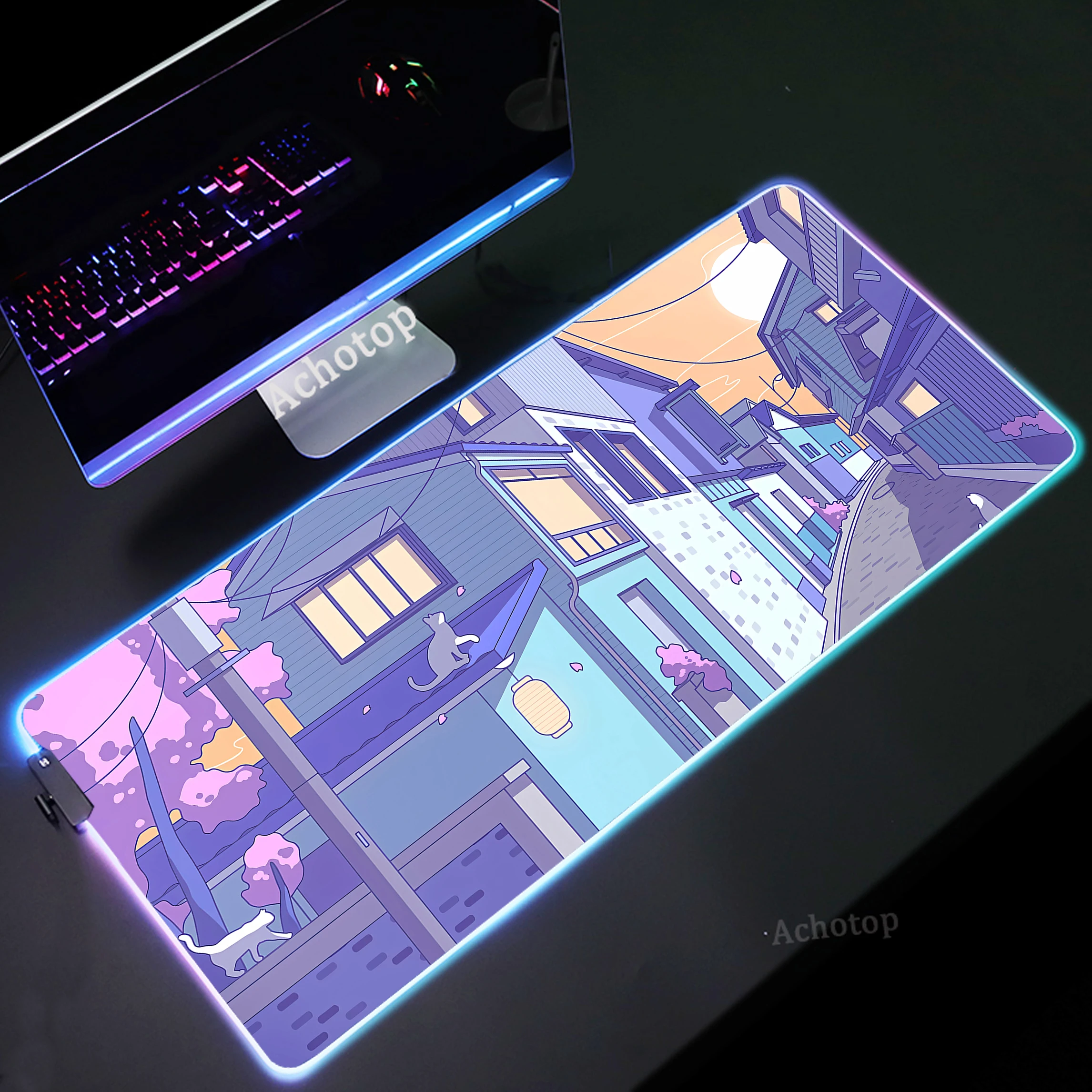 

Cat RGB Mouse Pad Gaming Mousepad LED Backlight Desk Mat Computer Gamer Mouse Mats XXL Large Keyboard Pads with Backlit 90x40cm