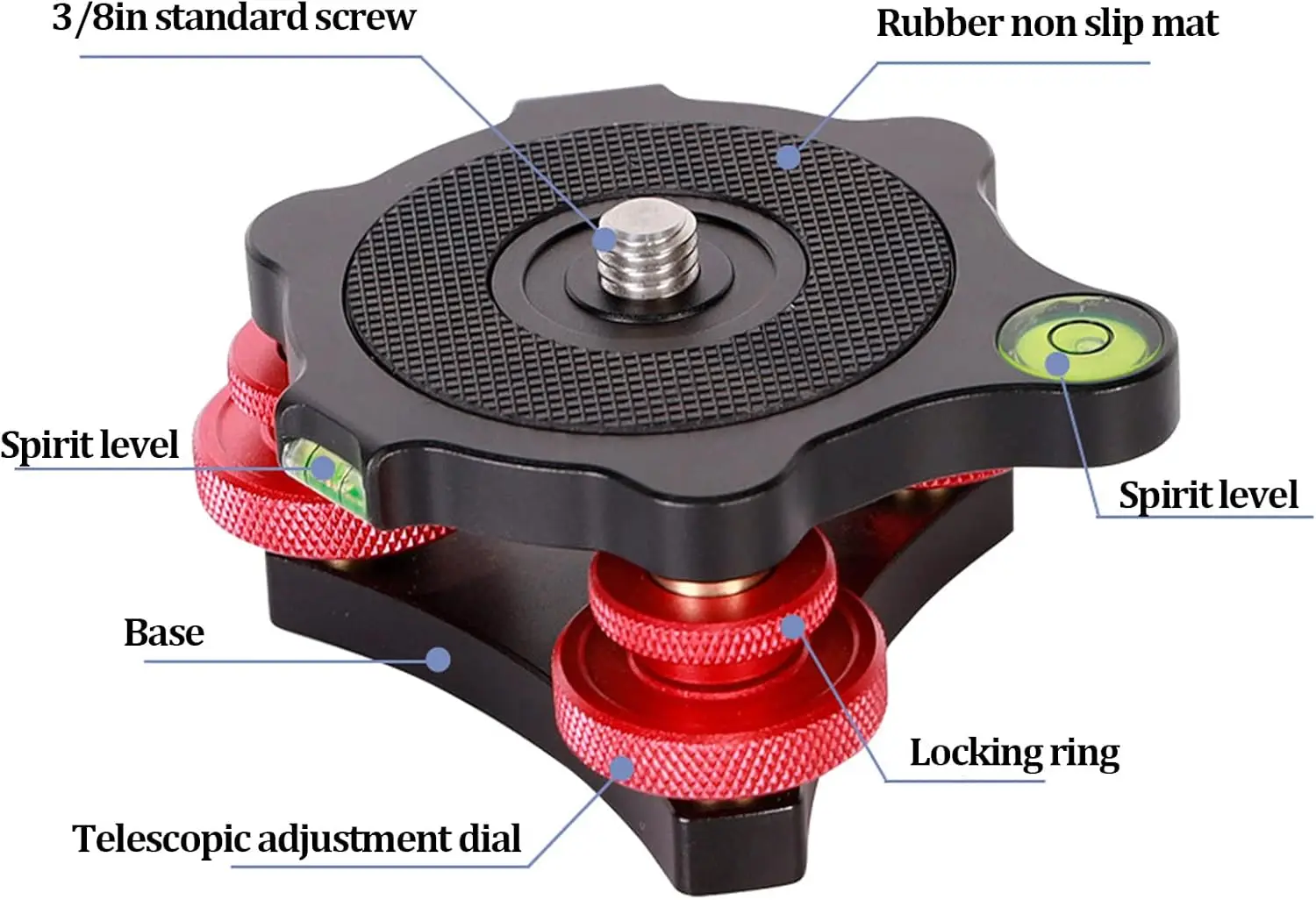 Camera Leveler LP‑64 Camera Tripod Ball Head Leveling Base Aluminum Triple Wheel Leveler Bubble Level Tripod Head Leveling Base