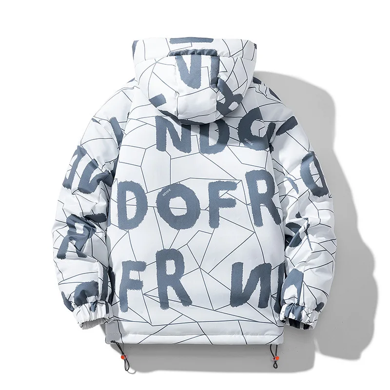 Mens Fashion Letter Printing Thickened Warm Hoodie Jacket Teenager Street Hip-hop Winter Jackets Outdoor Windproof Coats
