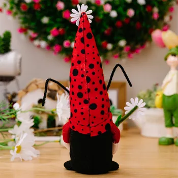 Ladybug Gnomes Kitchen Tiered Tray Decor Plush Swedish Tomte Scandinavian Figurine Spring Summer Farmhouse Household Ornament 3