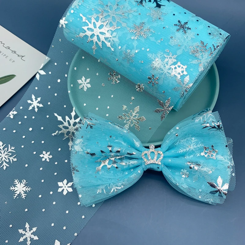6cm 13cm 5Yards Snowflake Tulle Fabric Glitter Ribbon Organza Mesh Belt DIY Craft Accessories Hair Clip Bow Cake Topper Supplies ribbon decoration ribbon supplies organza ribbon fabric craft supplies