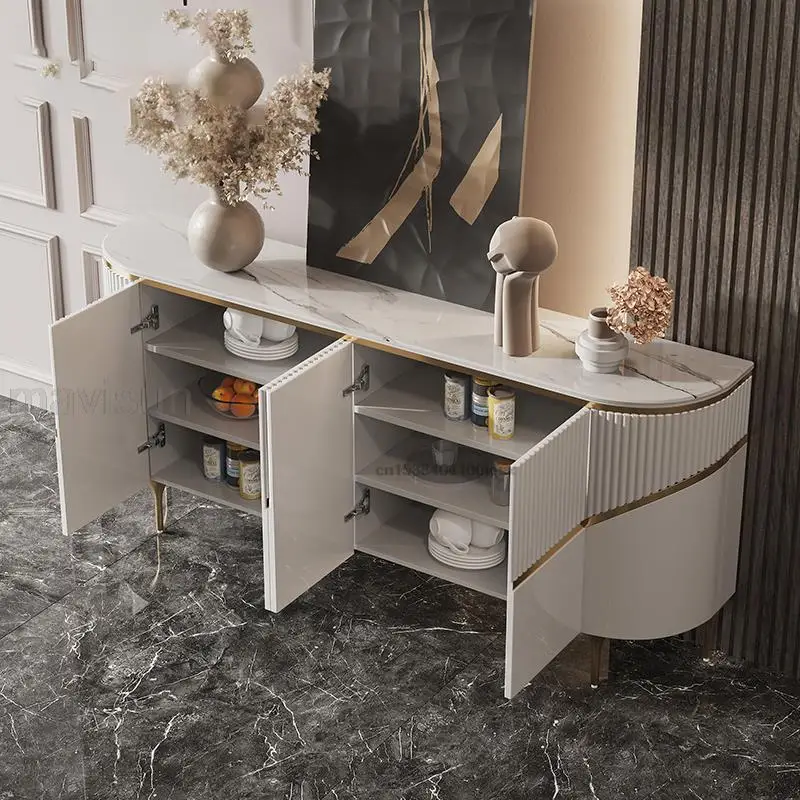 Auxiliary Furniture Display Cabinet Italian Design Vintage White Marble Sideboard For Kitchen Large 2m Dining Cupboard