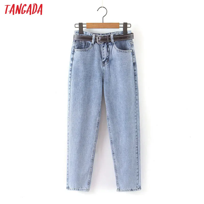 

Tangada 2024 fashion women mom jeans pants with belt long trousers strethy waist pockets zipper female pants HY41